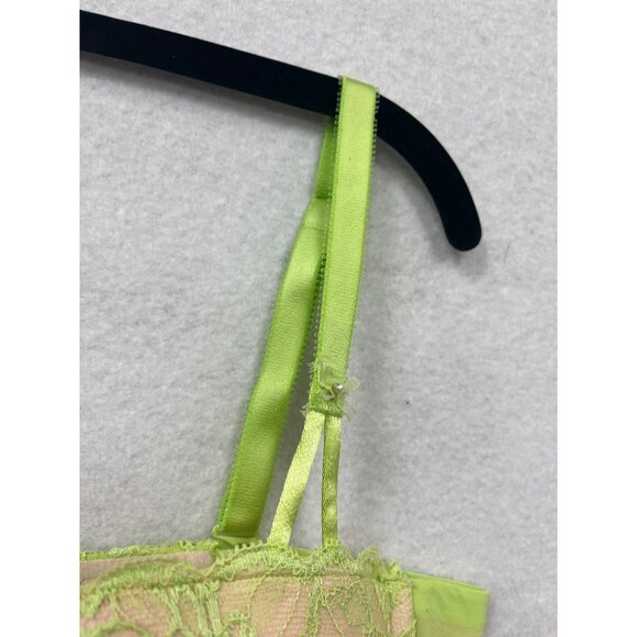 Women’s Victorias Secret Neon Green Lace Overlay Balconette Bra Size 36D #6266 - Picture 8 of 12